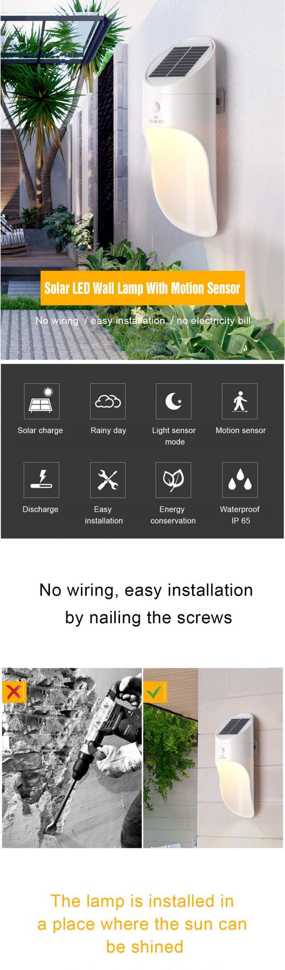 Outdoor Solar Garden Wall Lamp LED Light Solar Light