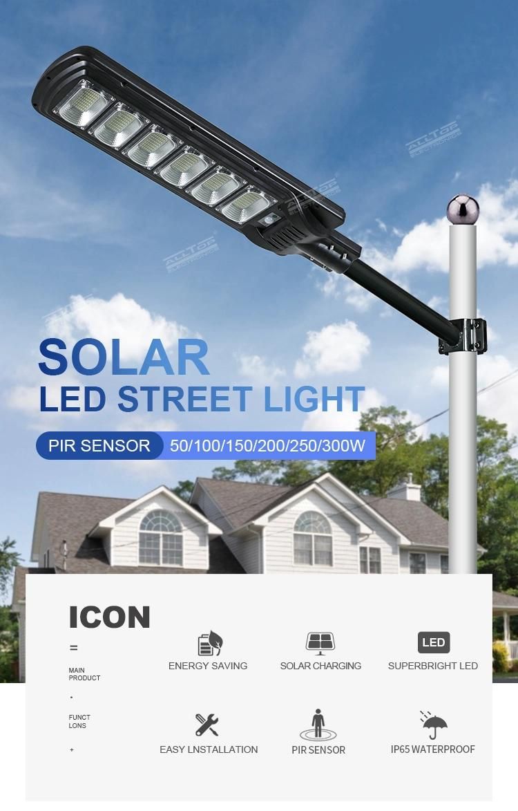 Alltop ABS IP65 Waterproof SMD 50 100 150 200 250 300 Watt Highway Outdoor All in One LED Solar Street Light