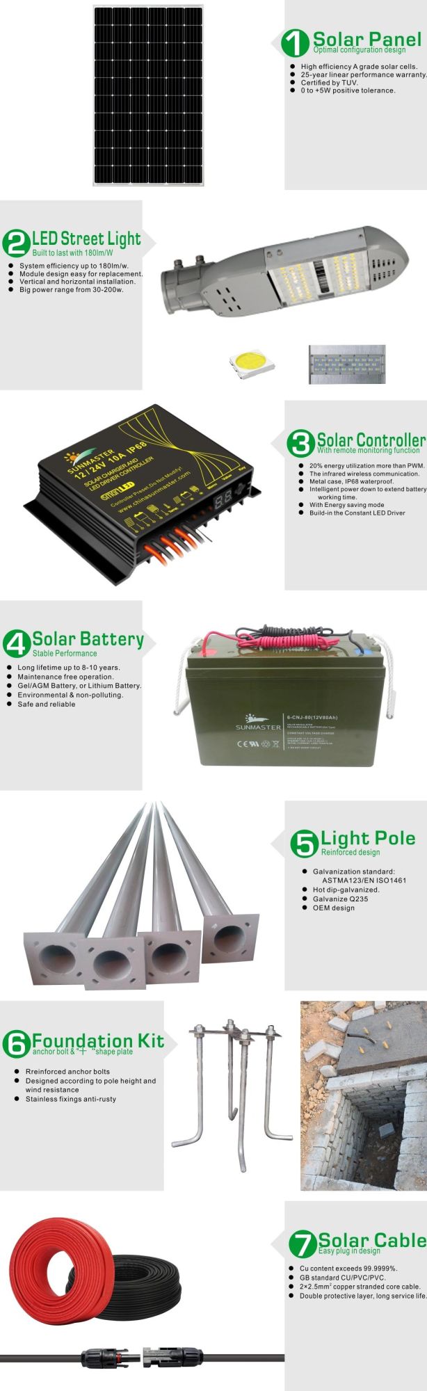 Adjustable ABS Aio 90W 80W 70W 9m 6m Solar Street Light