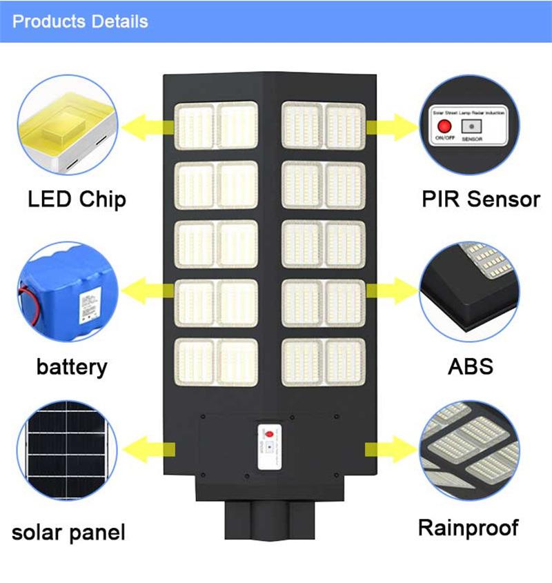 Solar Power Street Light ABS Materaisl Waterproof Outdoor High Brightness 500W LED Solar Street Light All in One Price