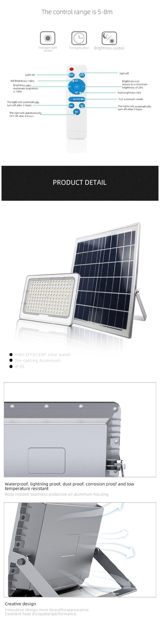 New 50W to 500W Solar Panel Wall Light Floodlight Motion Sensor Remote LED Solar Light for Home and Garden