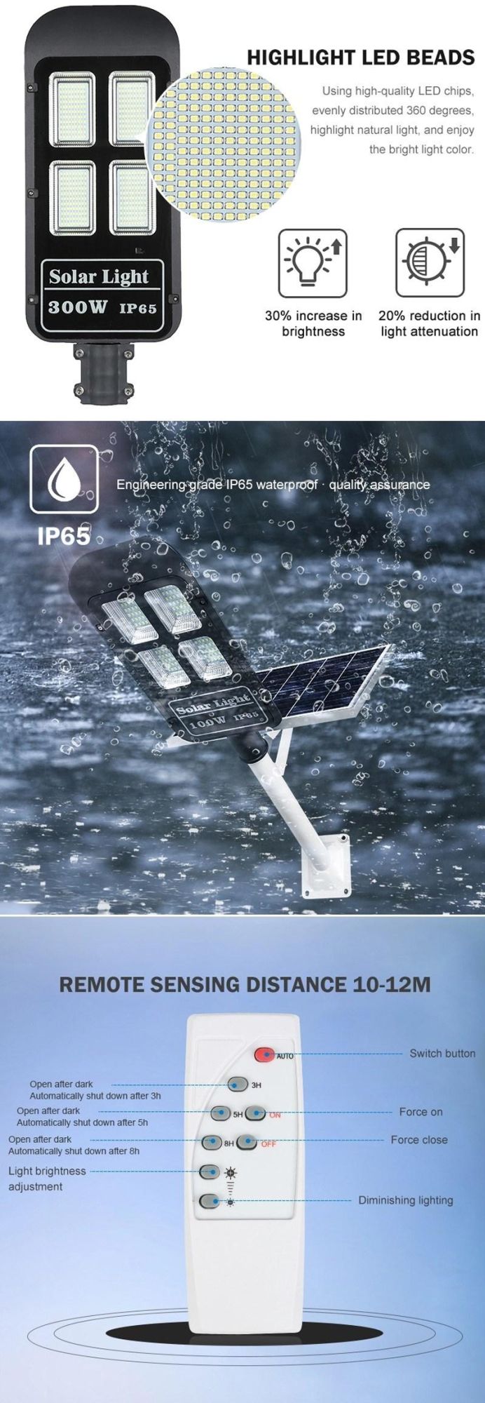 Waterproof IP66 50watt 80watt 120watt 150watt Solar LED Street Lighting Lamp Lights Decoration Street Energy Saving Power System Home Garden Wall Light