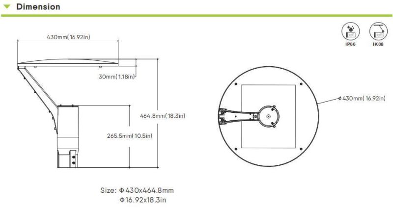 Professional Factory High Quality 155lm/W Garden Lamp LED Top Pole Light