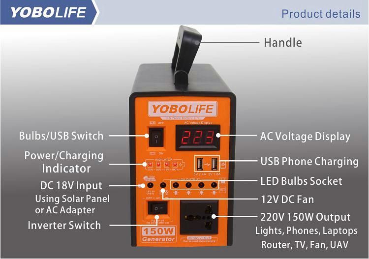 220V 100W 150W 300W Hi Power Home Solar Lighting System