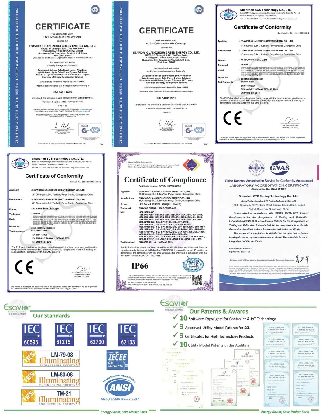 60W ISO9001 ISO14001 Manufacturer for IP67 All in One Solar Powered LED Street Lights