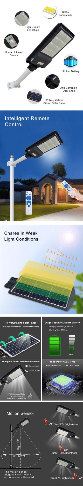 60W 80W Outddor Garden Street Solar Lamp System LED Light