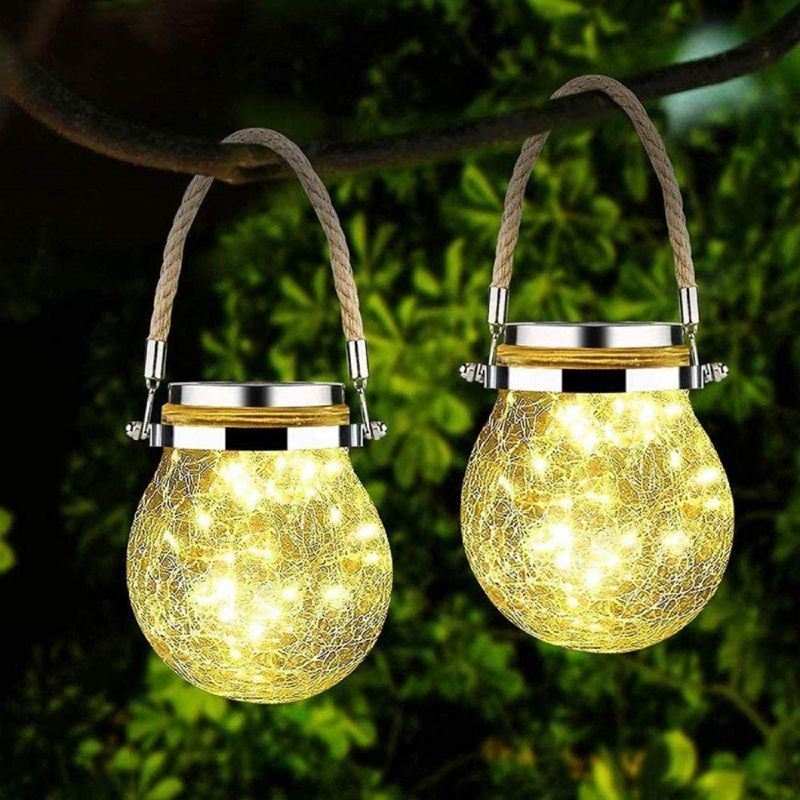 Outdoors Party Pendant Glass Jar Crack Solar Light Garden Hanging Solar Crack Light for Decoration Wish Waterproof Night Lights