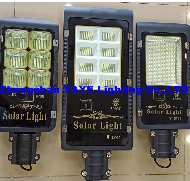 Yaye 18 Hot Sell High Quliaty 100W/200W/300W Outdoor Lighting Motion Sensor LED Lamp Solar Street Light with Solar Panel / Lithium Battery