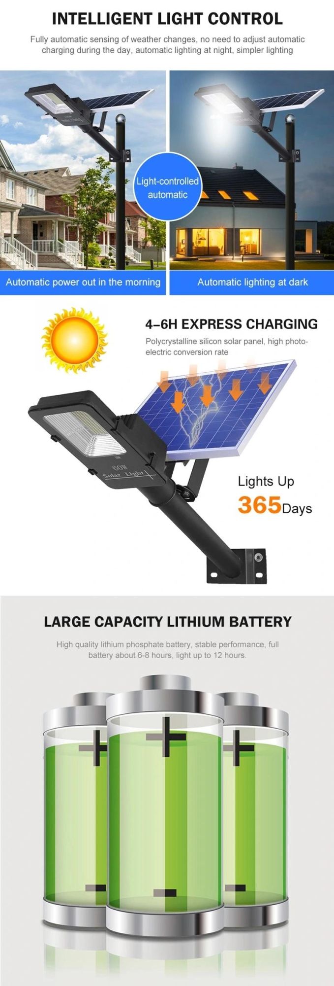 200W 300W Separated Solar and LED All in 2 Street Lights, Common Road Lamps, Good Quality Outdoor Lighting