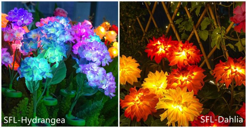 Outdoor IP65 Waterproof Hydrangea Flower Solar Powered Garden Stake Lights for Landscape Decorative