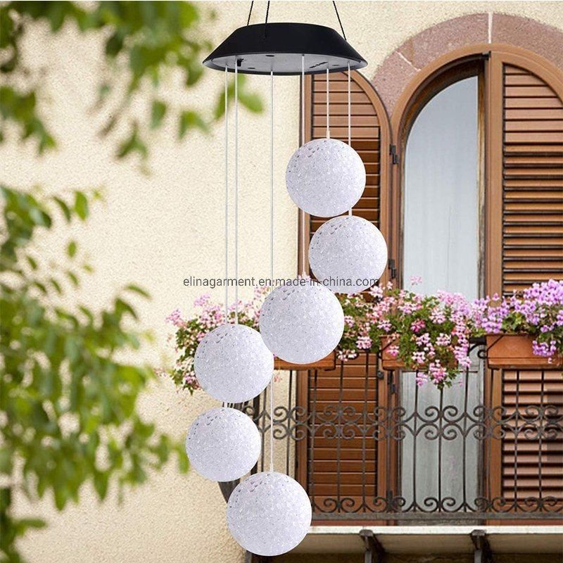 LED Solar Light Ball Wind Chime Changing Color Waterproof Star Heart Wind Chimes for Home Party Outdoor Night Garden Decoration