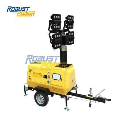 Mining 9m Hydraulic Mast 4X500W LED Lighting Plant Mobile Light Tower