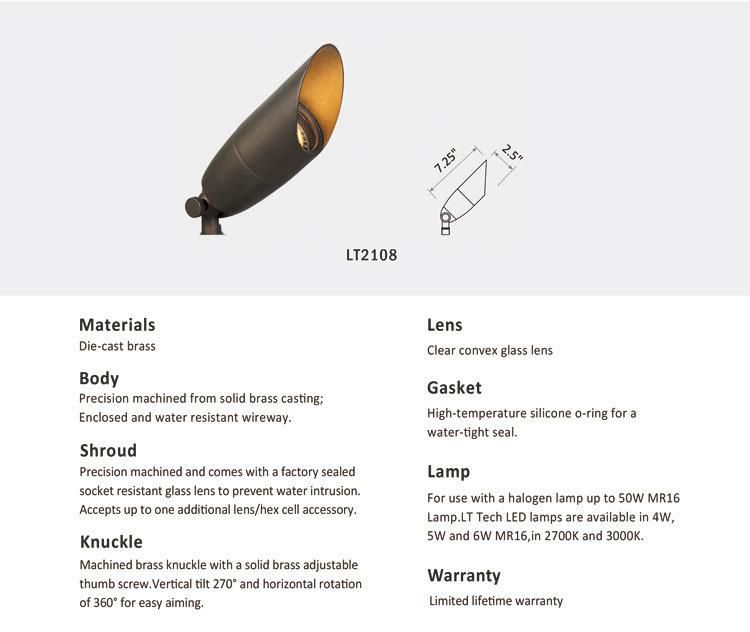 Latest Classic Brass LED up Light Stand for MR16 Courtyard Lighting