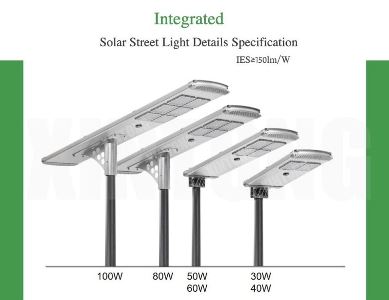 CE RoHS TUV SGS IP67 60watt 80W 100W 120W OEM ODM Waterproof LED All in One Integrated Street Garden Road Solar Energy Power Lighting with Lithium Battery