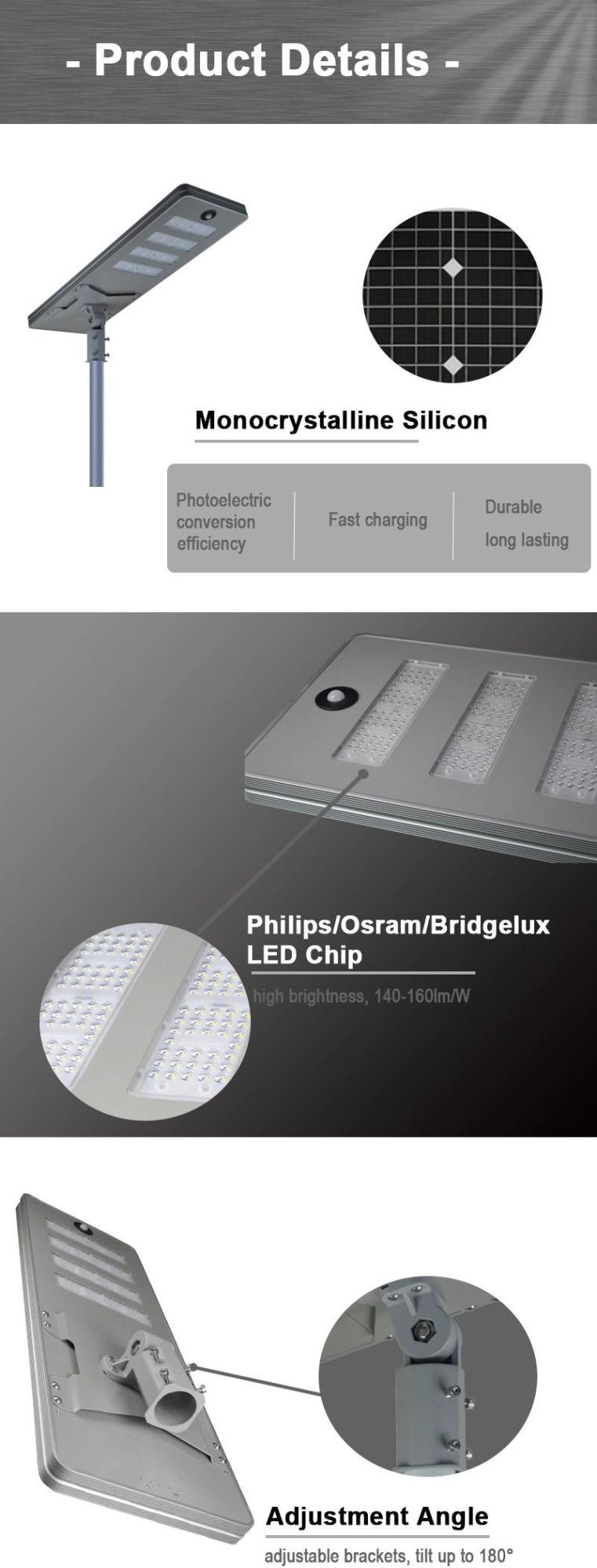 CE RoHS IP65 200W 3 Years Warranty Outdoor Integrated LED Lighting Solar Street Lights Lighting