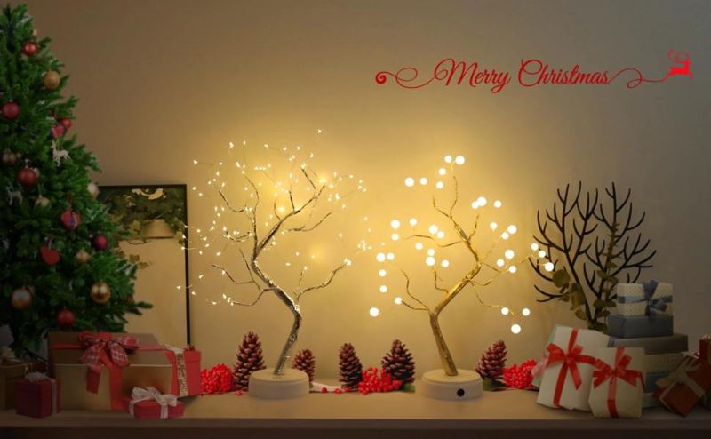 Starburst Artificial Tree Lights Touch Sensor Sparkly Tree Lamp with 72 LED USB Table Lamp for Christmas New Year Party Decor