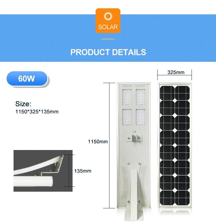 Mono Solar Panel LiFePO4 Battery Integrated 60W LED Street Light