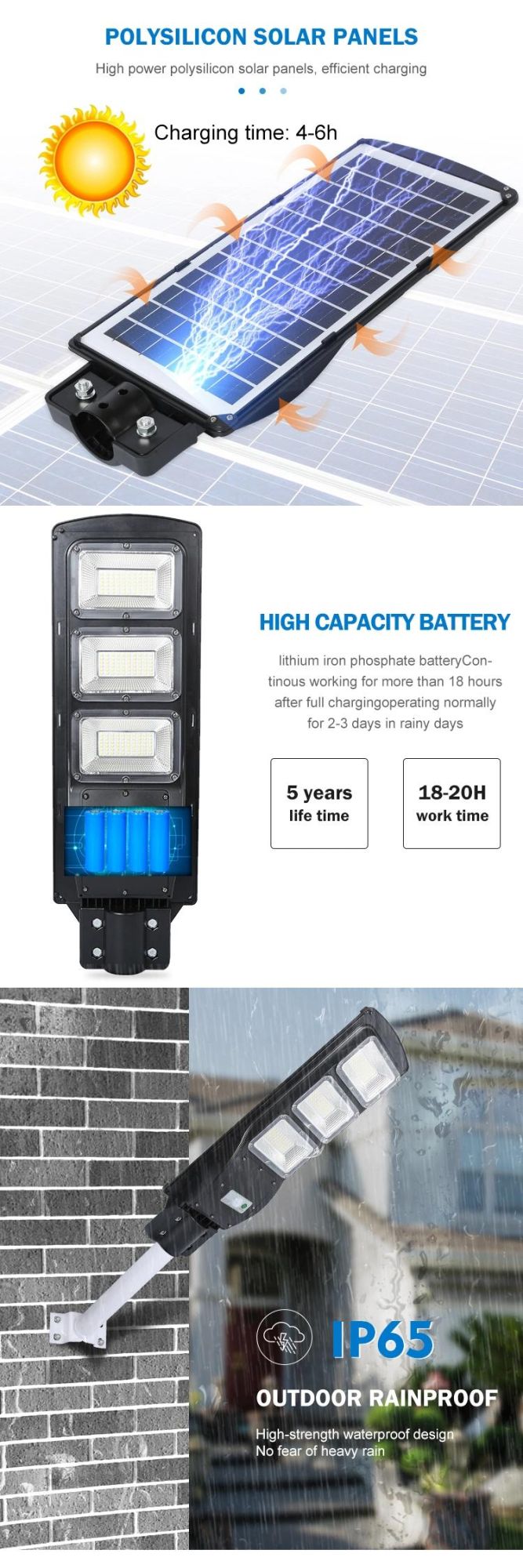 Solar LED Street Light Lamp Rechargeable Battery 2 Year Warranty All in One with Sensor Control and Radar Sensor