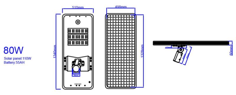 High Powered Waterproof All in One/Integrated 80W Energy Saving Solar LED Street Light with Lightings Motion Sensor System and (Lithium Battery) for Garden Park