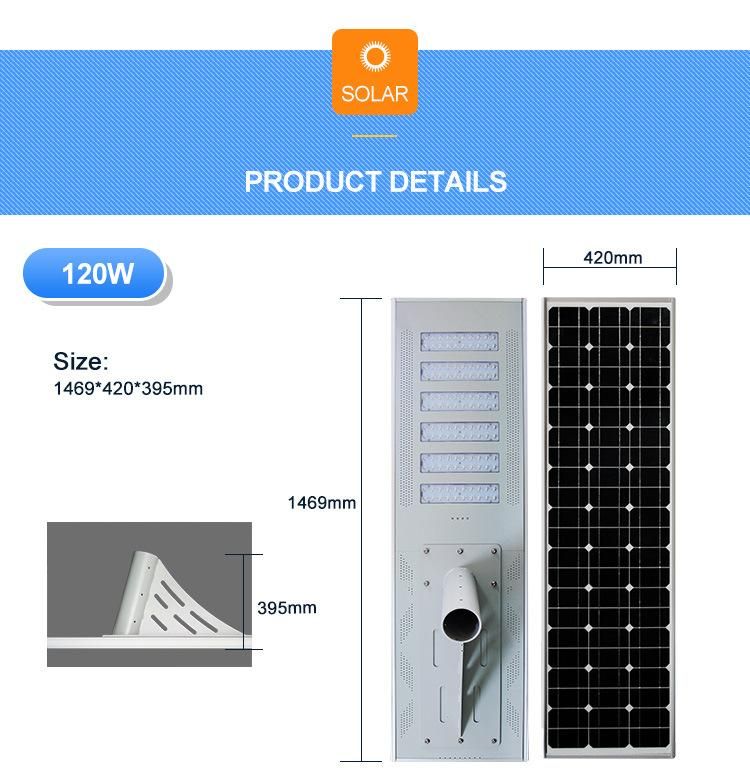 110lm/W Brightness LED 120W Outdoor Lighting Solar Powered Street Light