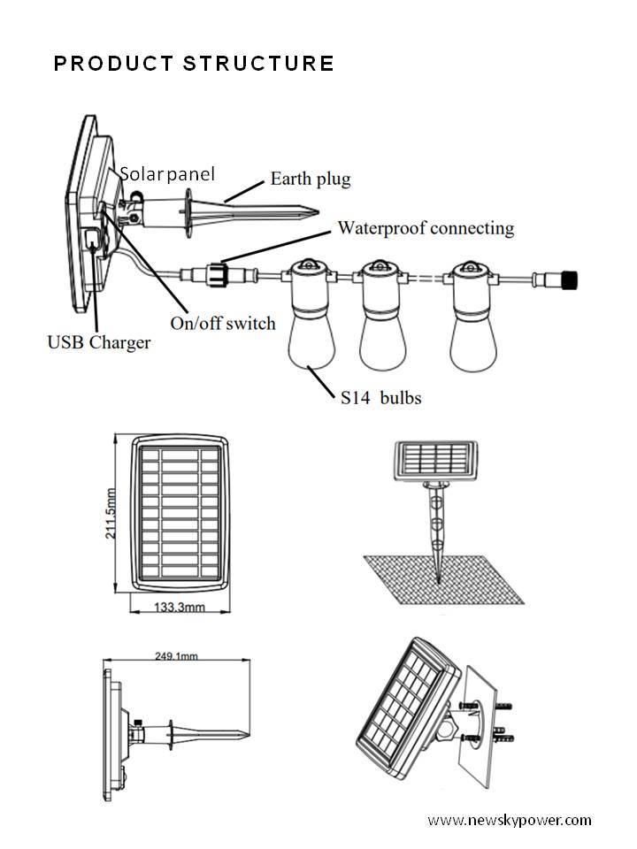 45FT 13.7m Length S14 Bulb Outdoor Hanging Light with Solar Power