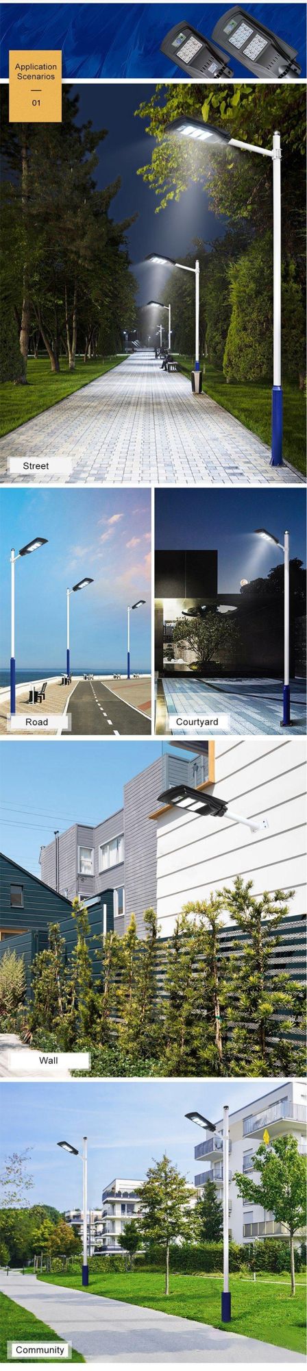 Outdoor IP 66 with PIR Sensor 20W, 40W, 60W, 80W, 100W, 120W All in One Solar LED Street Light