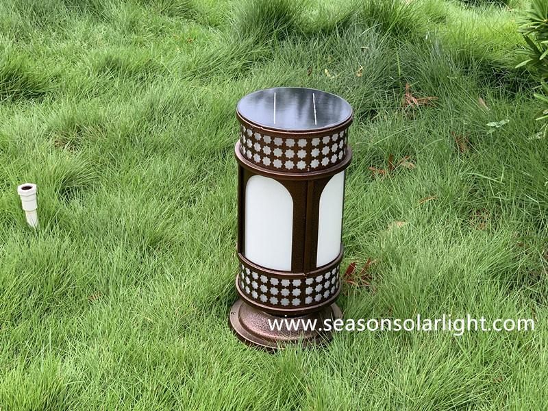 Round Style Solar Lamp Double LED Light System Garden Gate Outdoor Solar Pillar Lamp with LED Light