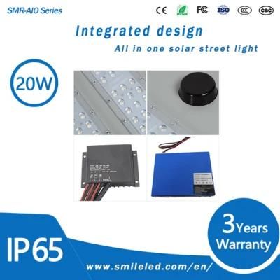 IP65 Waterproof Aluminum Solar Charging Outdoor Road 20W All in One LED Solar Street Light