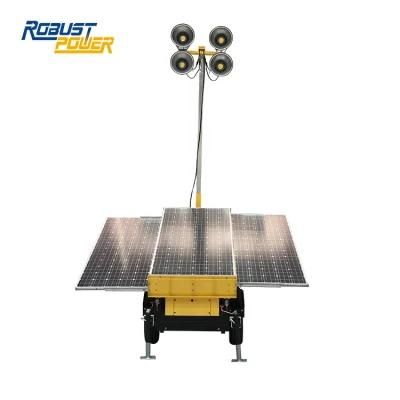 Solar Battery Hydraulic Mobile LED Light Tower with CCTV Trailer Mast