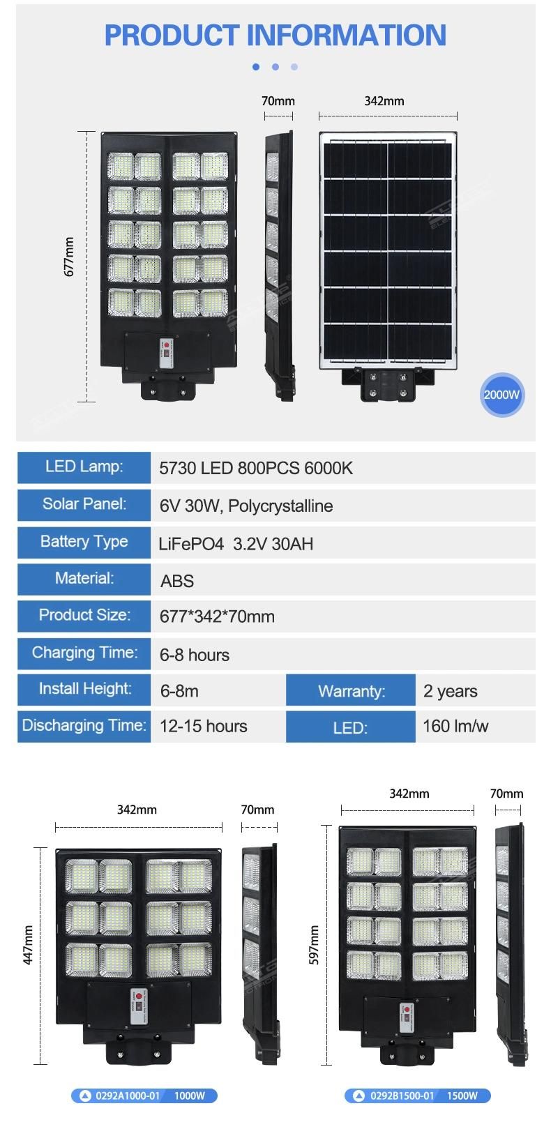 Alltop High Lumen 6000K Rainproof IP65 Outdoor SMD 300W 400W 500W Road All in One Solar LED Street Light