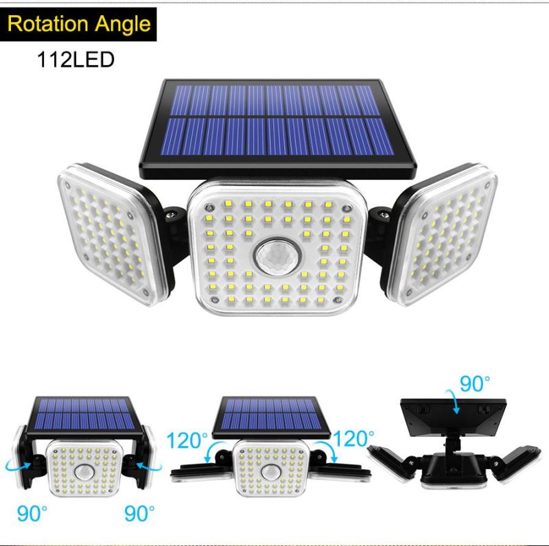 Solar Lights Outdoor 182/112 LED Wall Lamp with Adjustable Heads Security LED Flood Light IP65 Waterproof with 3 Working Modes