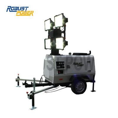 Low Consumption and Noise Level LED Light Tower with Generator