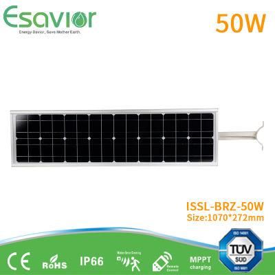 LED High Power Lumen 4500-5000lm 50W Integrated All in One Solar Street Lighting Sensor Solar Powered Outdoor Street Light