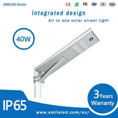 High Lumen Intelligent Integrated All in One LED Solar Power Street Light 40W Solar Street Light