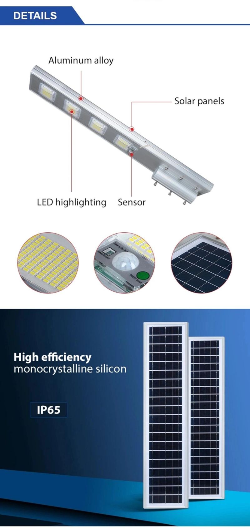 60W IP65 APP Control All in One Solar LED Street Light