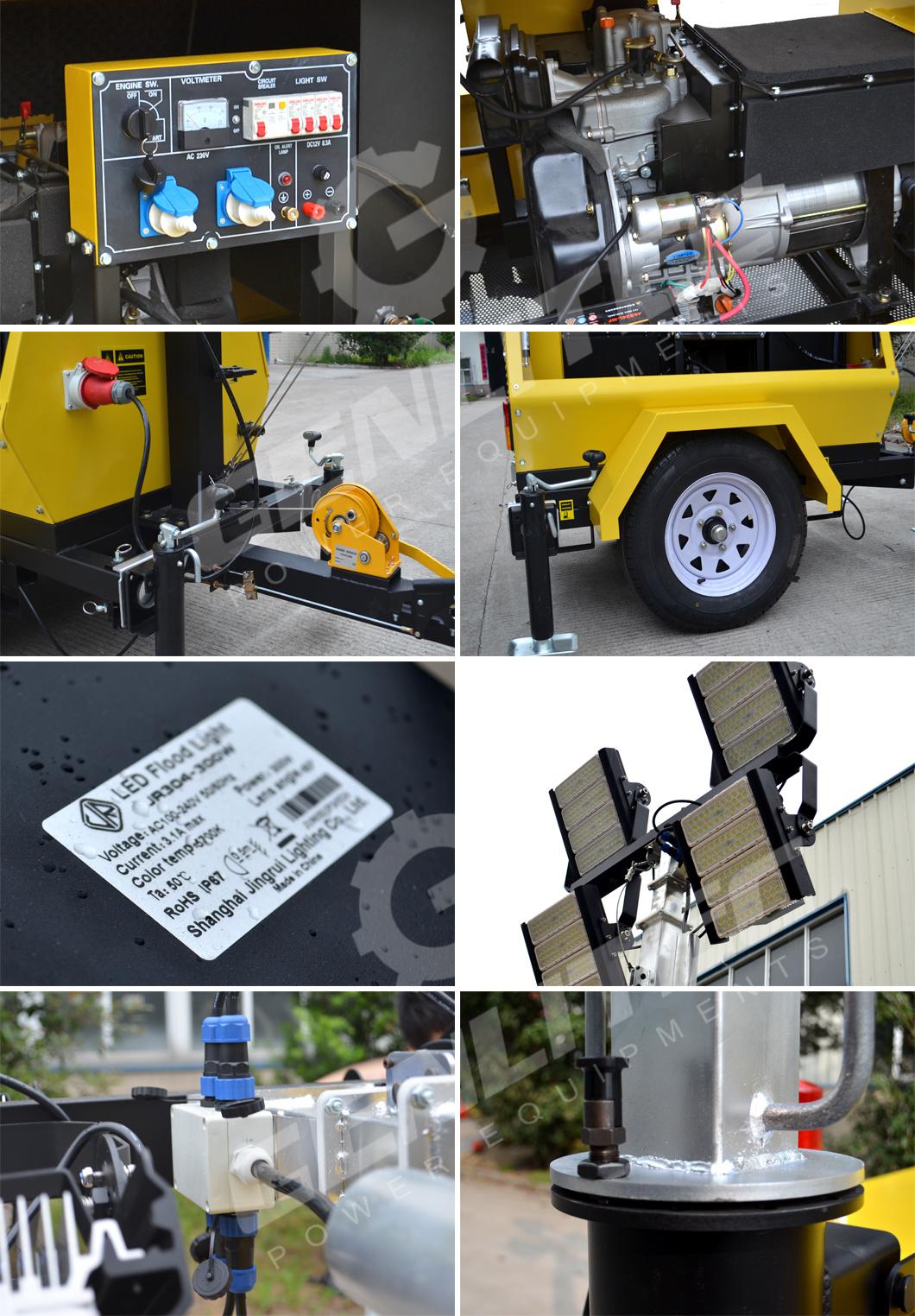 5kVA Diesel Portable Lighting Tower Generator with 4X300W LED Floodlights