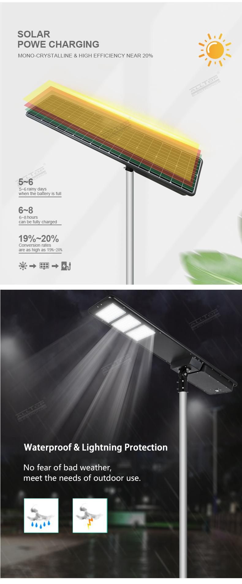 Alltop Waterproof High Lumen Bridgelux Aluminum IP65 All in One Solar LED Street Light