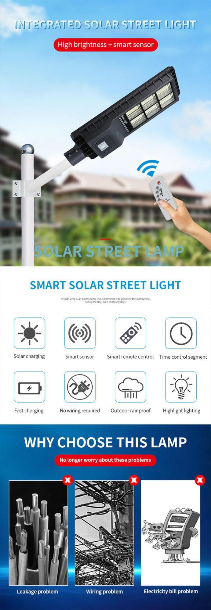 Solar Street Light with Remote Controller Outdoor Lighting Waterproof PIR Motion Sensor