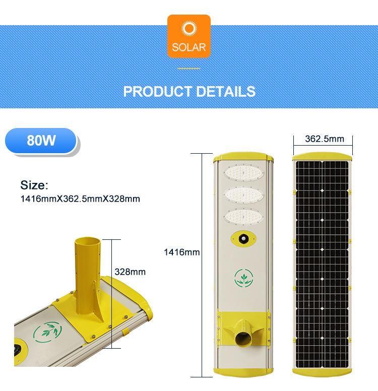 200lm/W High Brightness LED PIR Sensor Waterproof 80W Solar Light