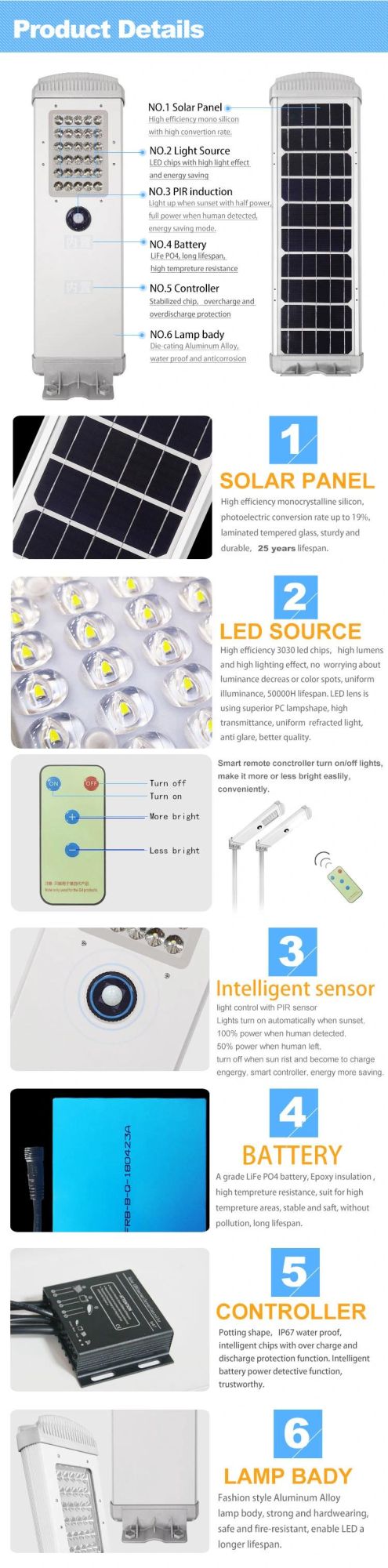 Portable 30W Outdoor Solar LED Street Light