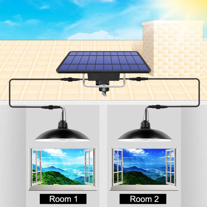 Double Head Solar Pendant Light Outdoor Solar Lamp Shed Lights with Cable for Garden Yard