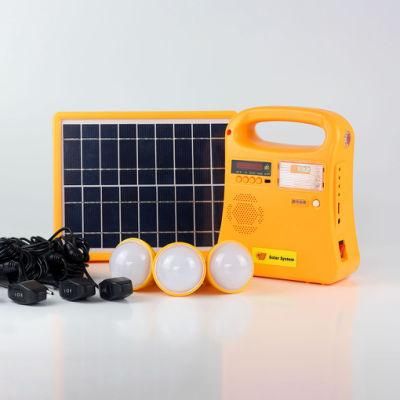 Qingdao Factory Mini Solar LED Lighting System Generator with Bluetooth/MP3/FM Radio/Mobile Phone Charging Cables