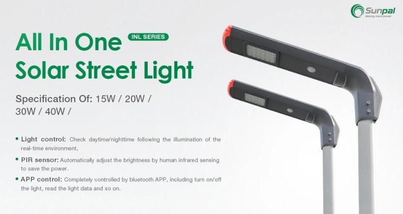 Sunpal 15wp 20wp APP Control Solar Outdoor Street Light