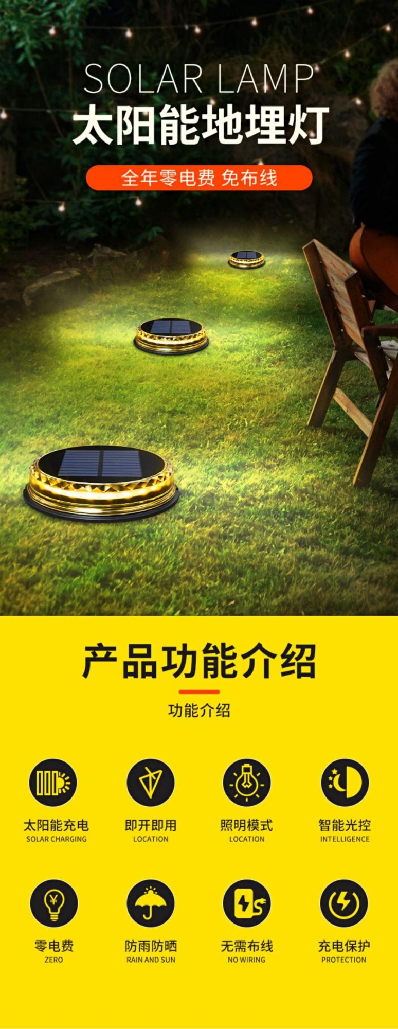 Solar Ground Lights Outdoor Waterproof Garden Deck Lamp Landscape Lighting