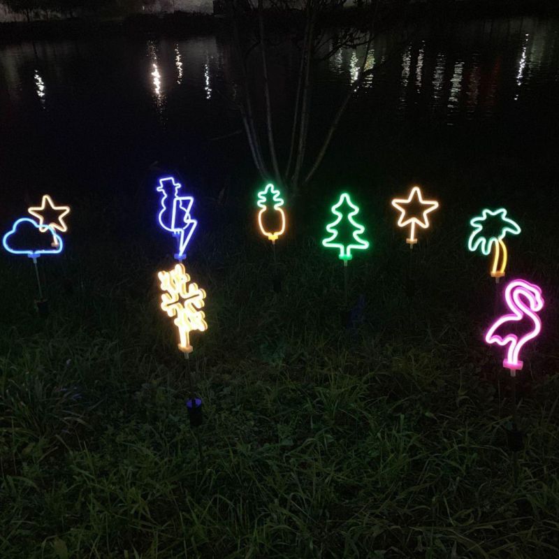 New Design Outdoor Colorful Different Shap Star Neon Holiday Decoration Solar Light