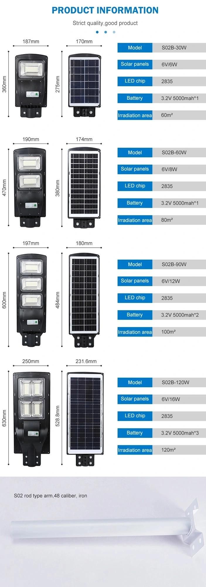 Factory Sales All in One Solar Power 90W LED Integrated Street Light LED Lamp Lights Lighting Decoration Energy Saving Power System Home Wall Flood Light