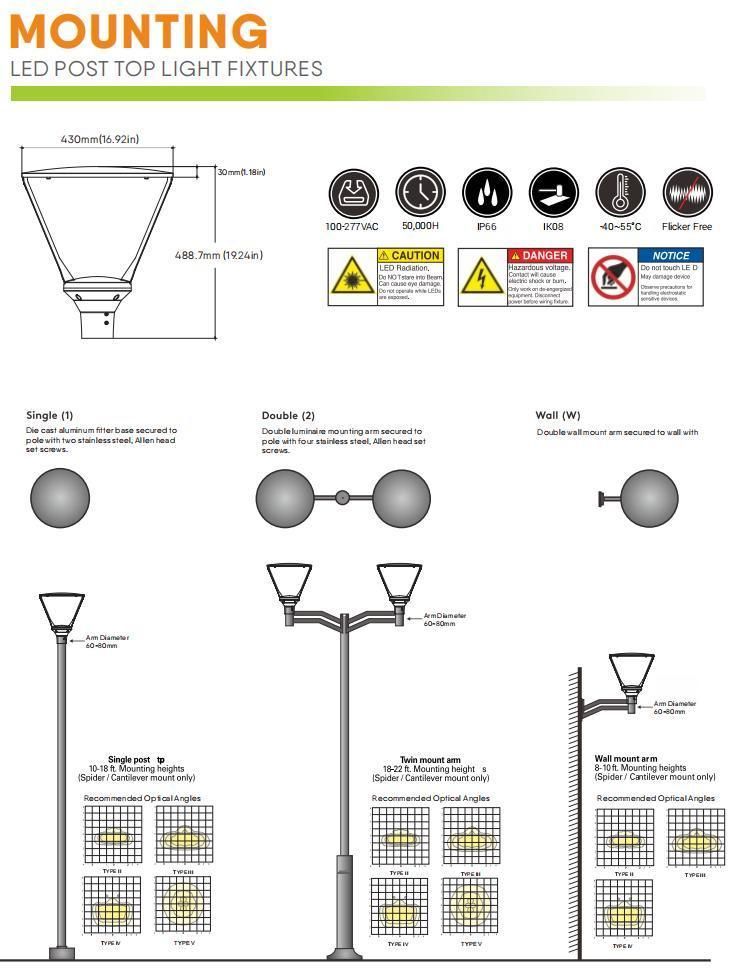 Street Lamp IP66 Outdoor 60W Post Top LED Lighting Outdoor for Garden