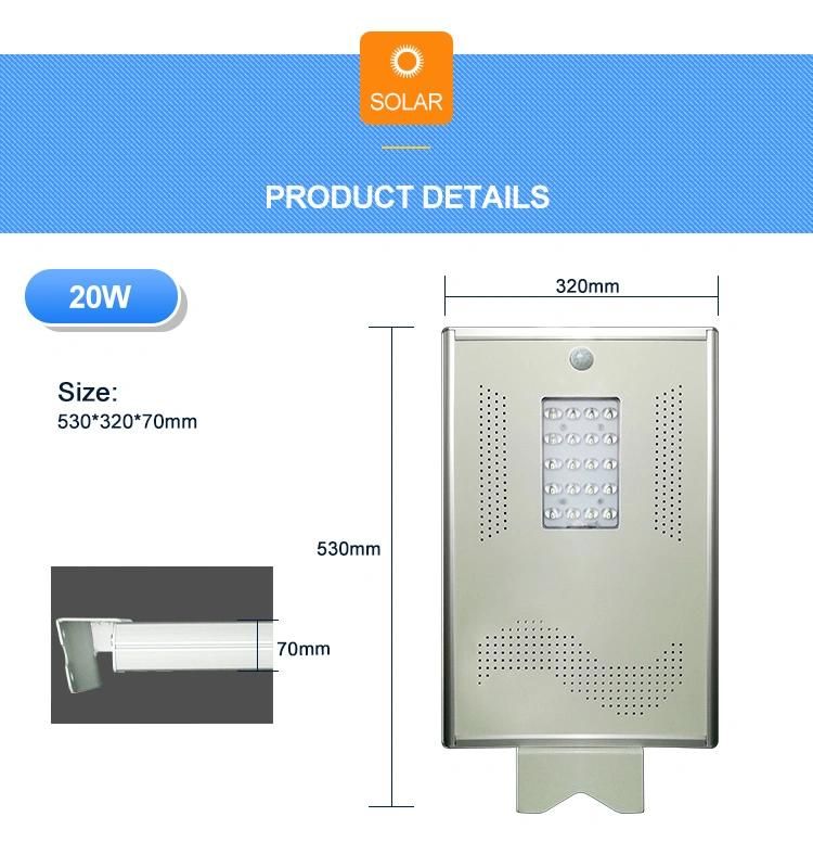 4-5m Mounting Height PIR Motion Sensor 20W LED Solar Light