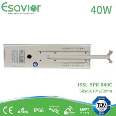 Esavior High Lumen 40W All in One Lithium Battery Solar Street Light for Street Courtyard Park Square