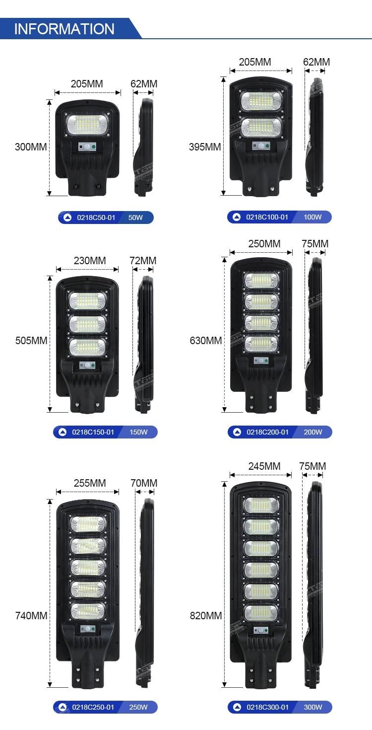 Alltop ABS 50W 100W 150W 200W 250W 300W IP65 Waterproof Solar Outdoor LED Street Lamp